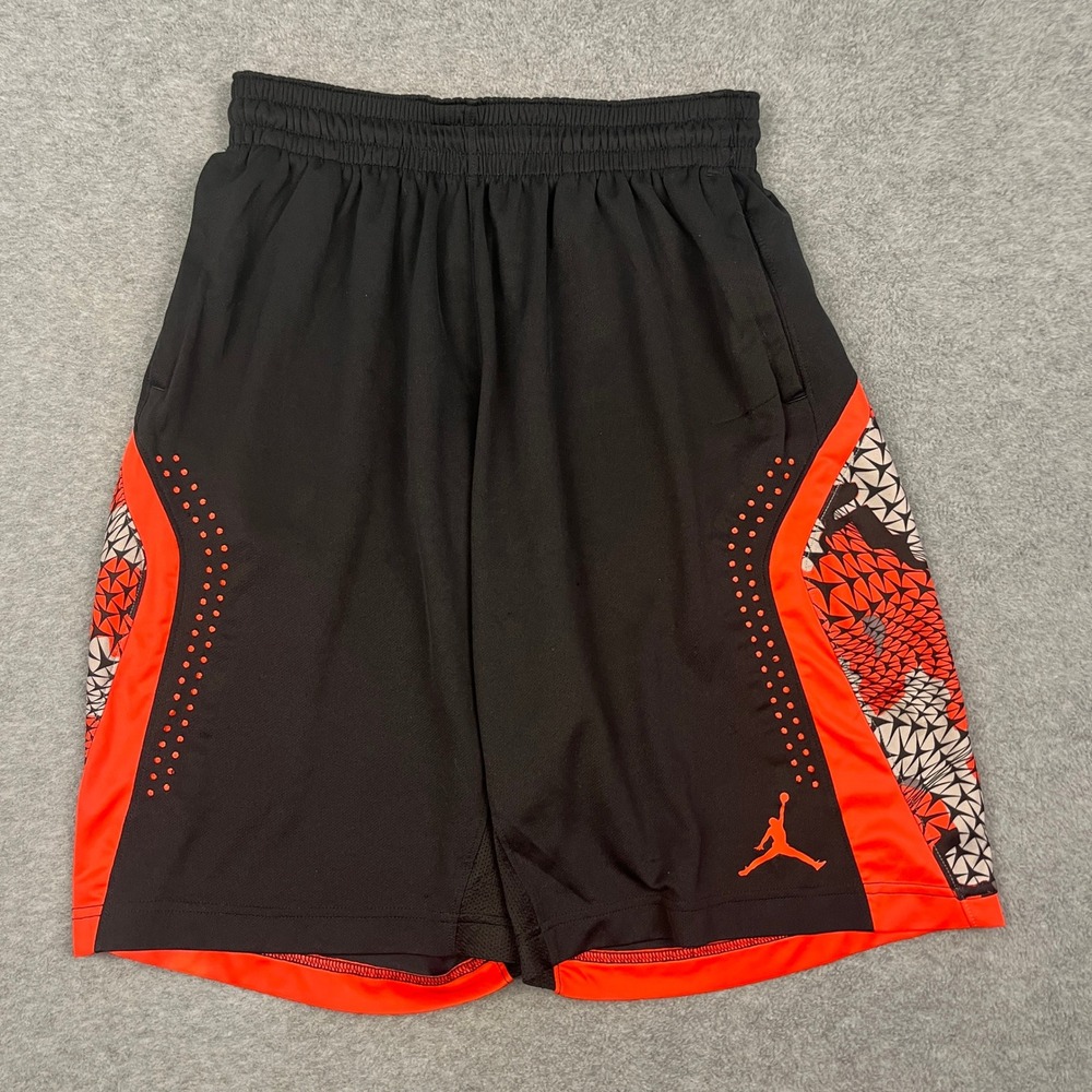 Jordan Shorts Mens Medium Black Orange Dri-Fit Basketball Athletic Geometric